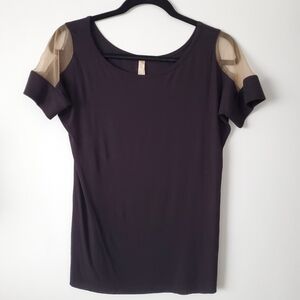 NWOT Bailey 44 Black Mesh Cold Shoulder Short Sleeve Shirt